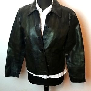 J. CREW LEATHER JACKET Medium button Black lined